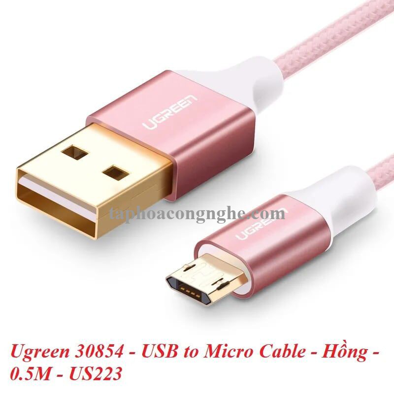 Ugreen 30854 0.5M màu Hồng Cáp sạc truyền dữ liệu USB 2.0 sang MICRO USB dây bọc nhựa PVC US223 30030854